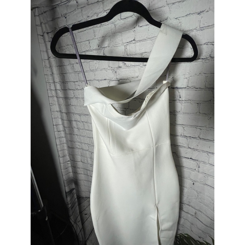 Windsor White One Shoulder Bodycon Cocktail Dress Side Slit Size L